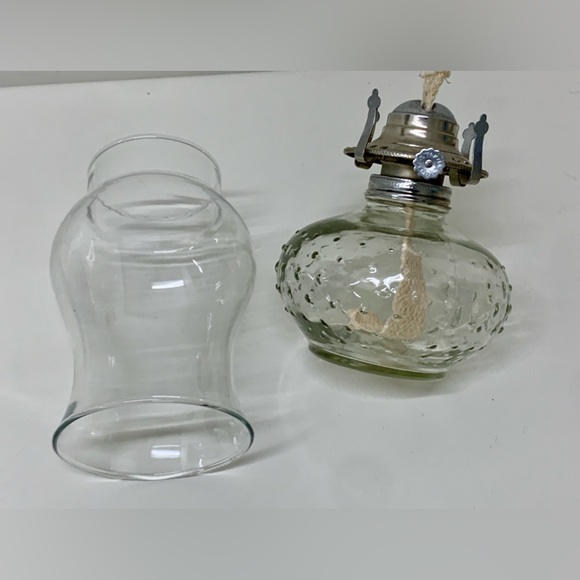Mid Century Vintage Clear Glass Hobnail Oil Gas Lamp Lantern - Picture 12 of 16